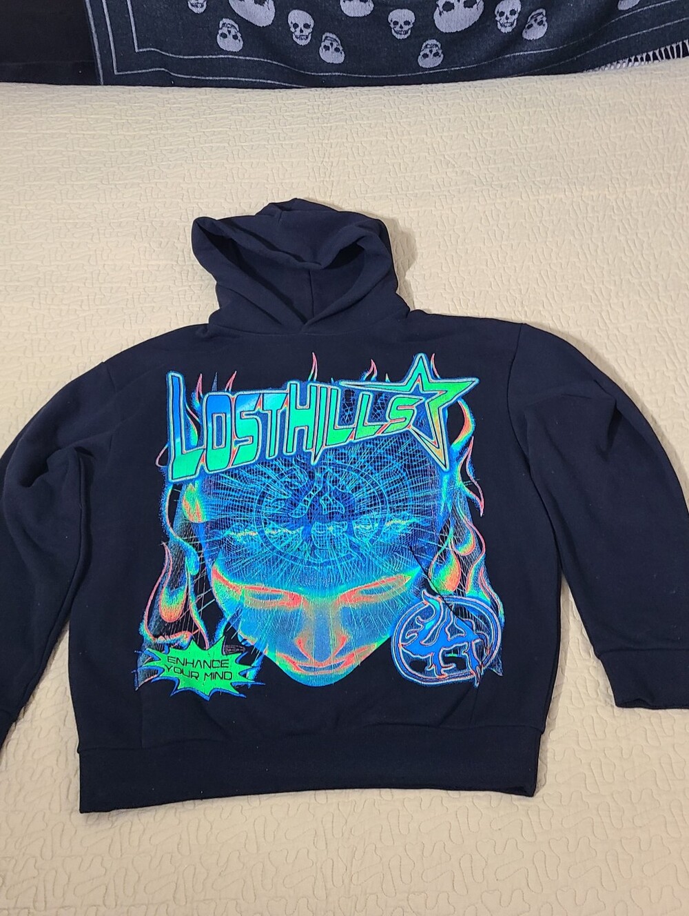 Lost Hills "Enhance Your Mind" heavy weight psychedelic graphic hoodie size L